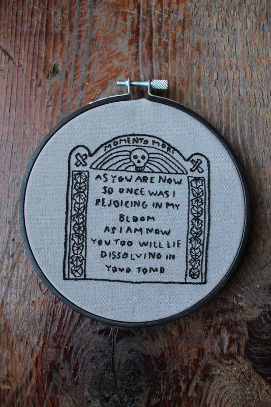 gravestone embroidery, front hoop art