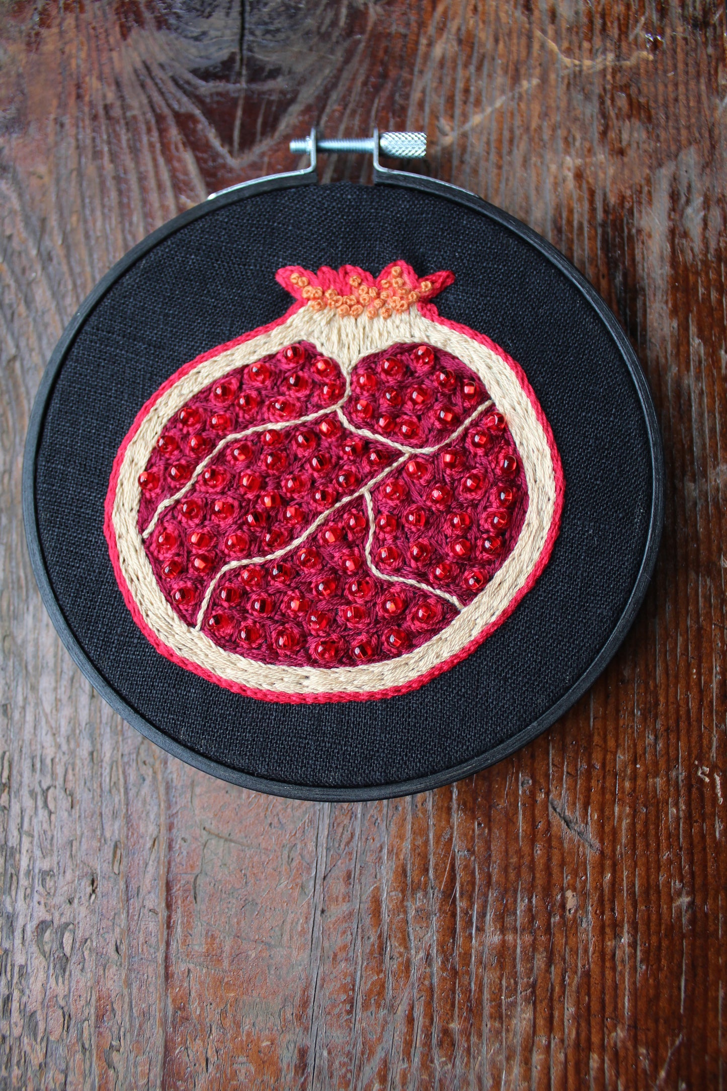 pomegranate embroidery, front hoop art