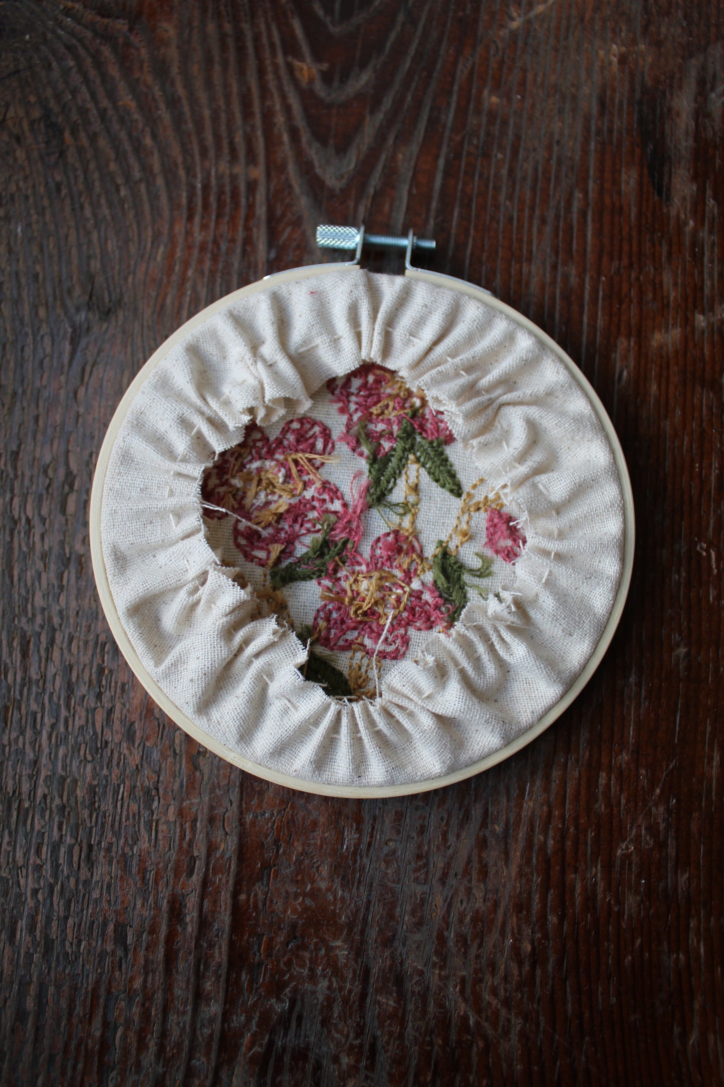 Hellebore embroidery, back hoop art