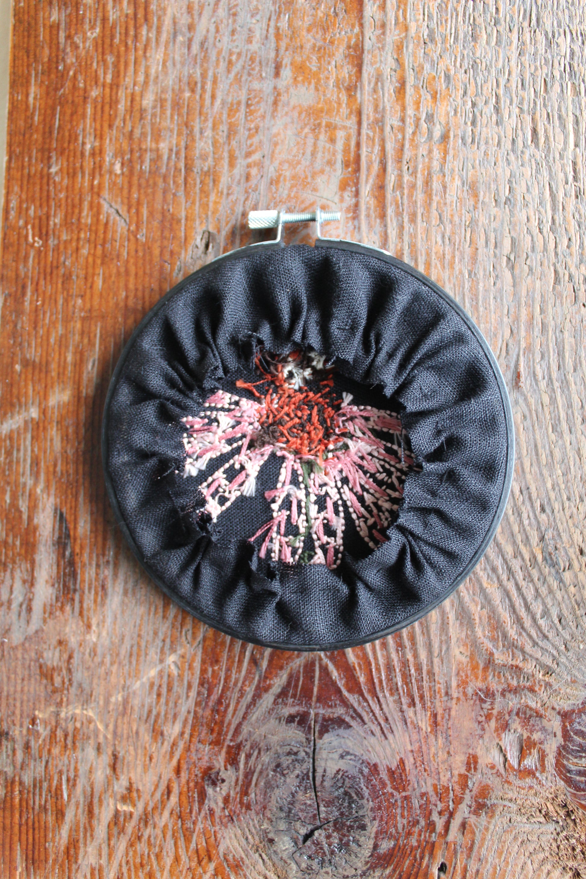 Echinacea embroidery, back hoop art