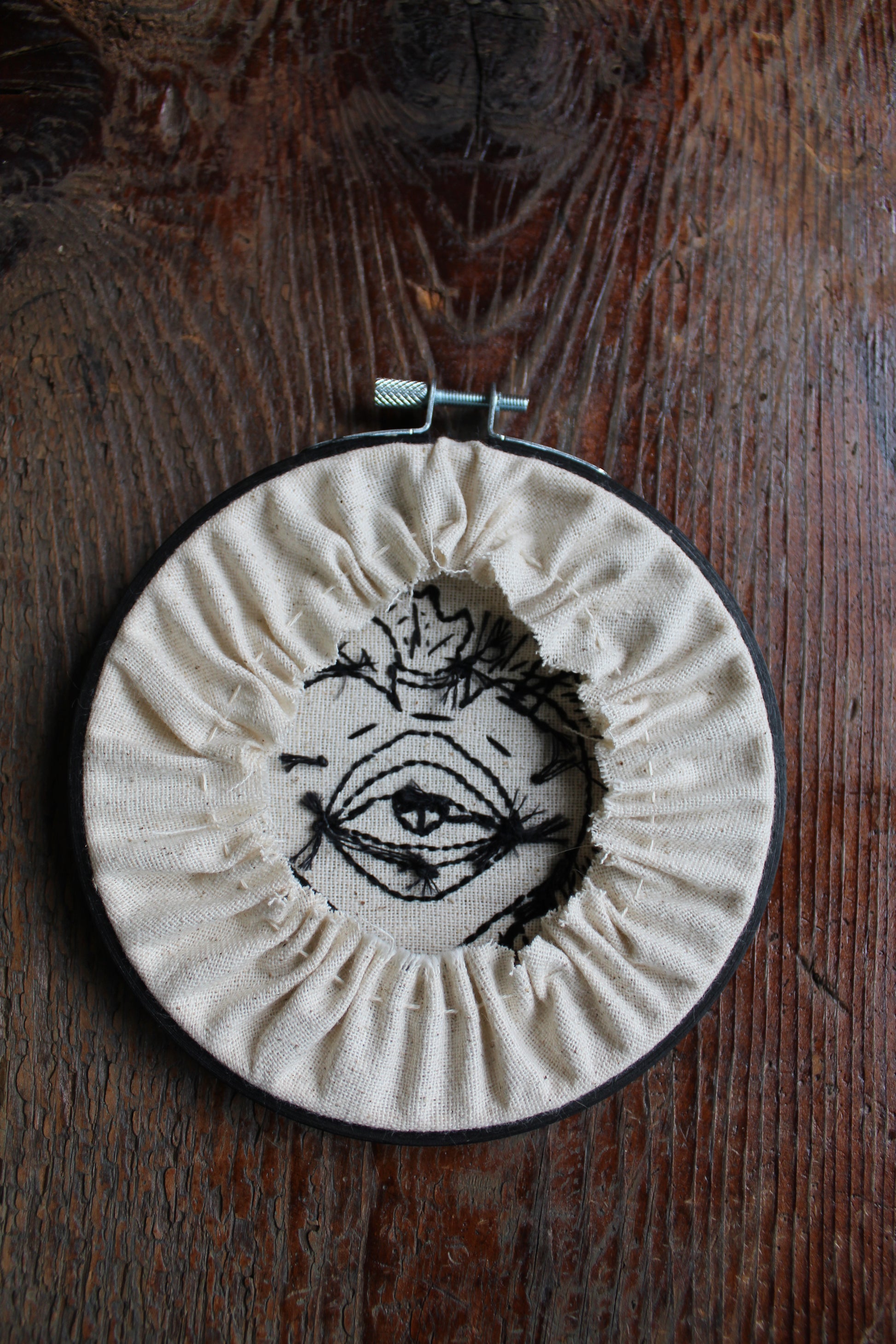 flaming heart embroidery, back hoop art