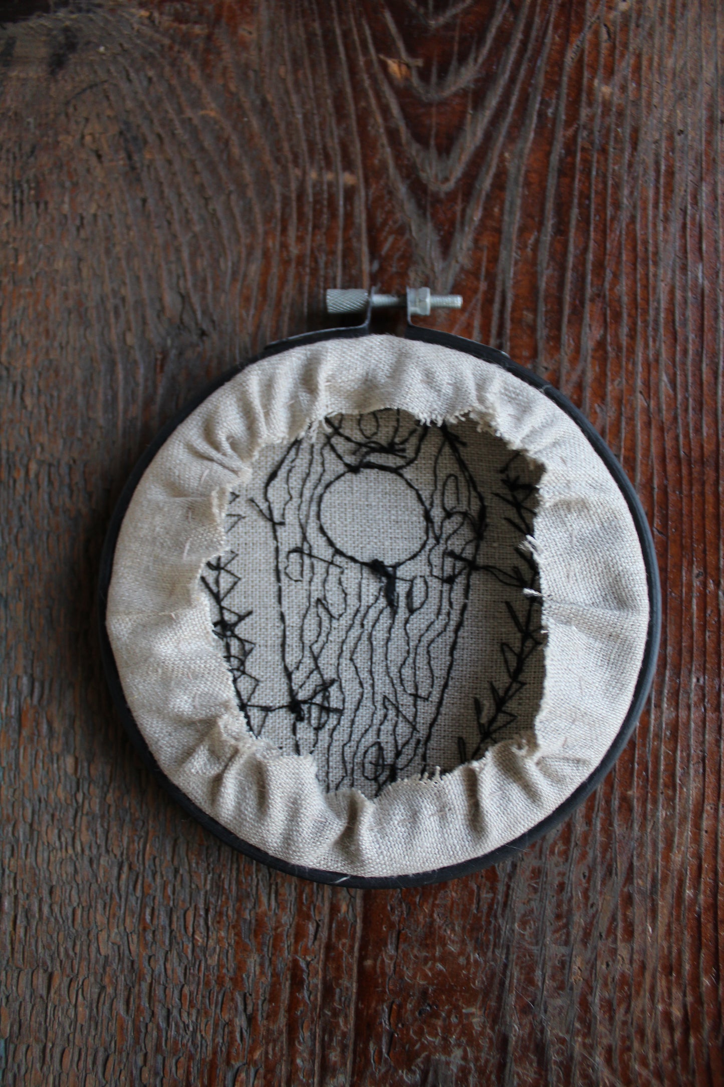 Coffin embroidery, back hoop art