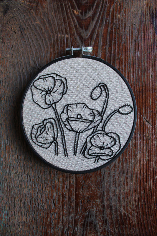 Poppies embroidery, front hoop art