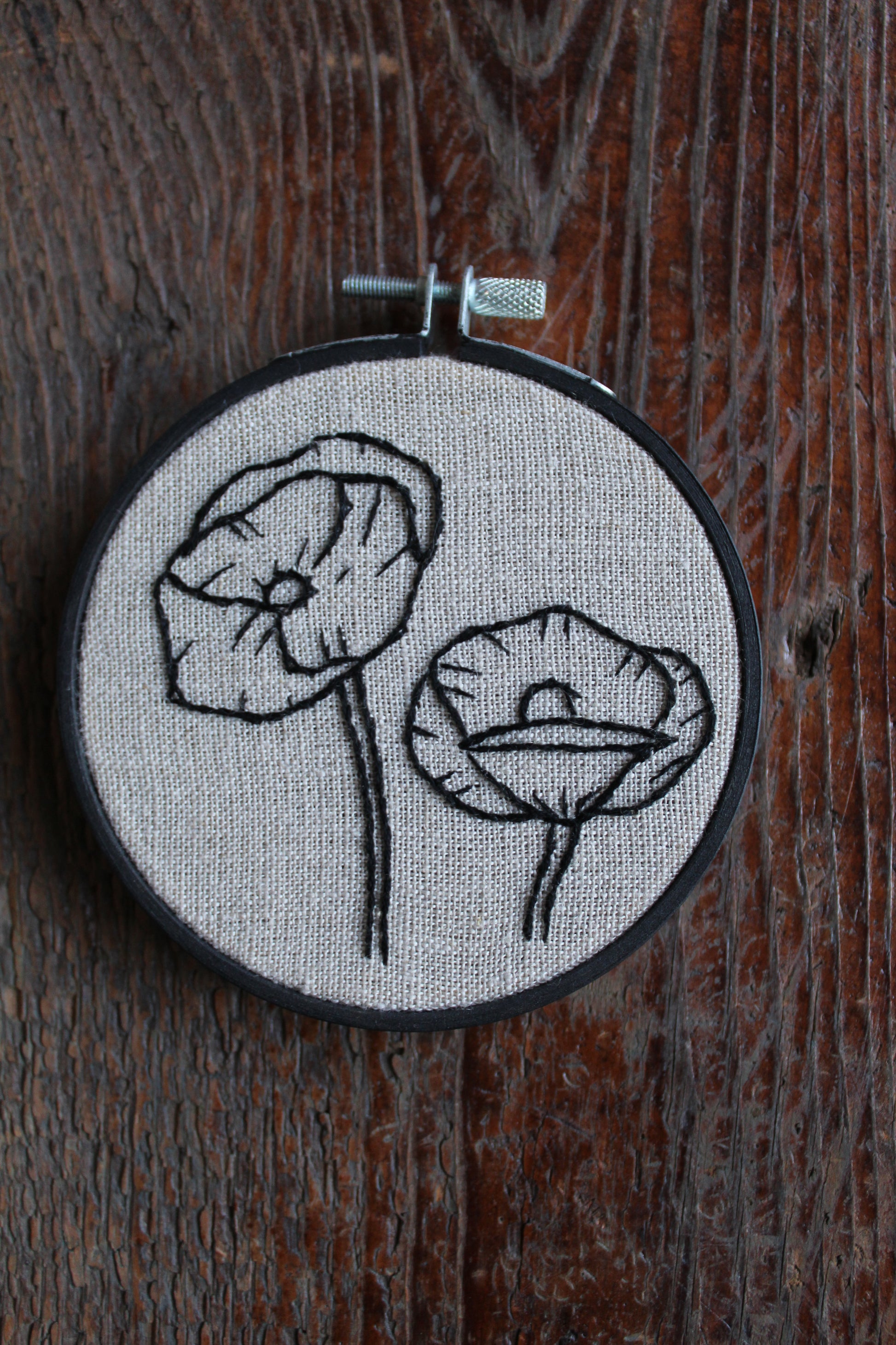 Poppies embroidery, front hoop art