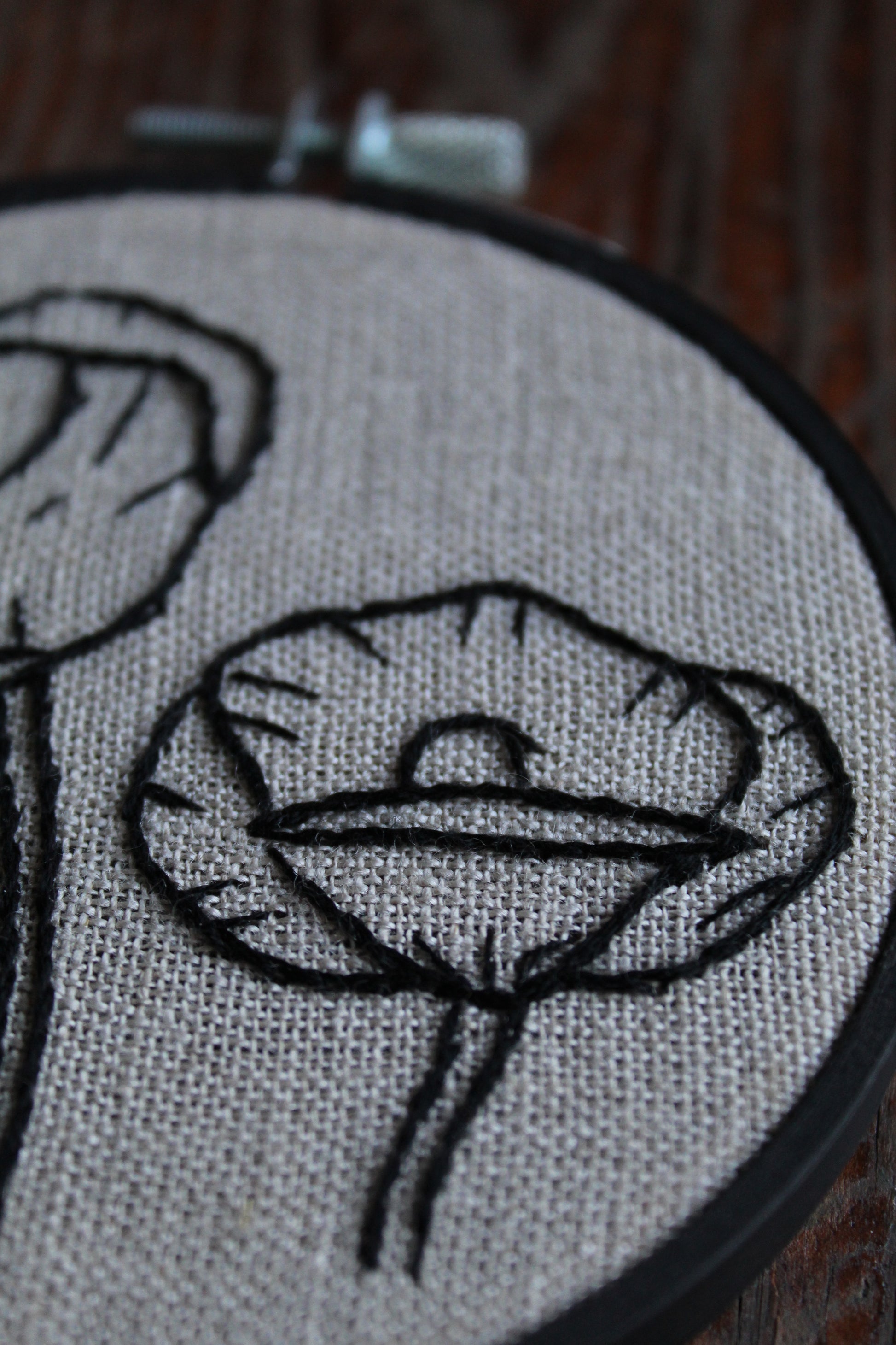 Poppies embroidery, close up hoop art