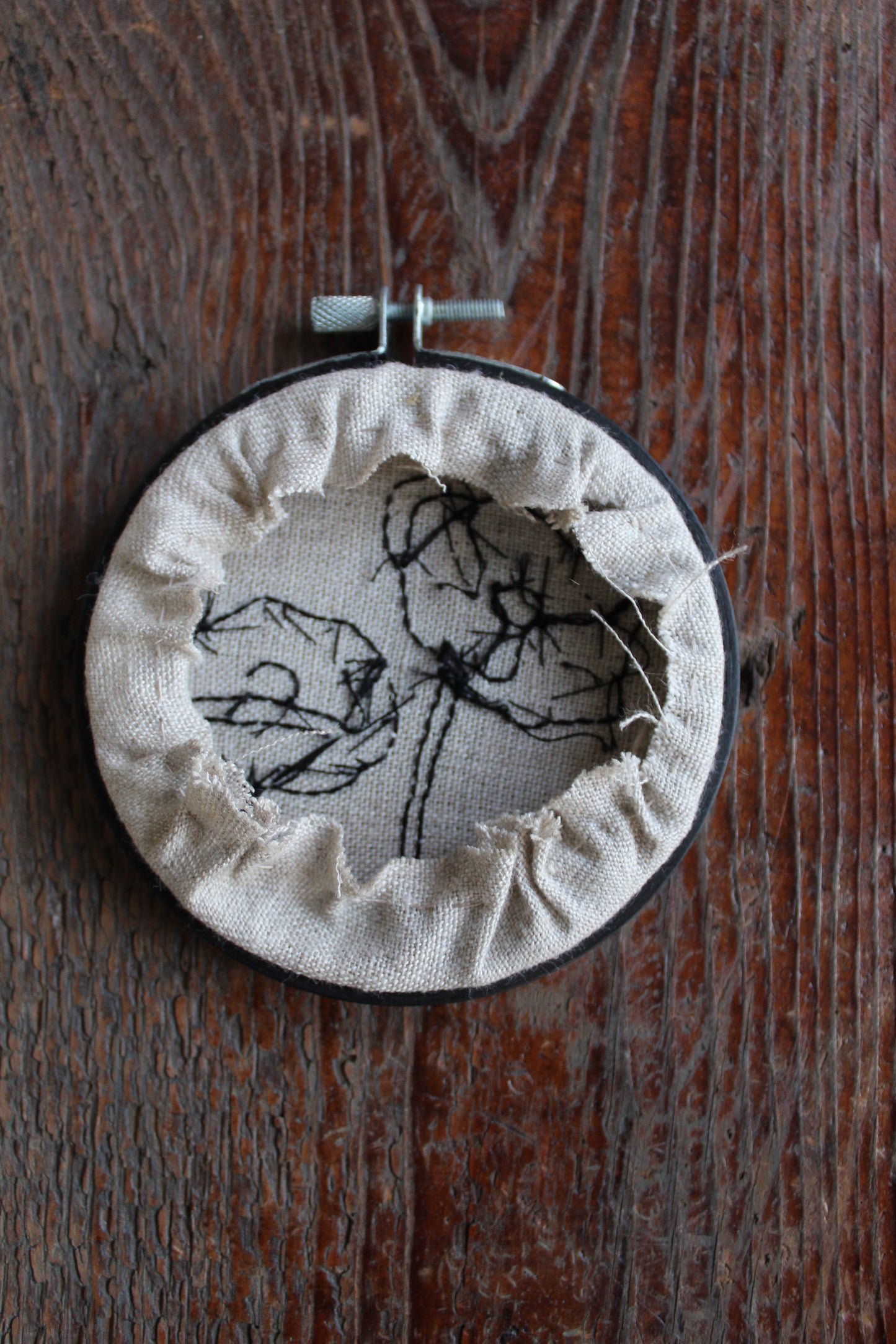 Poppies embroidery, back hoop art